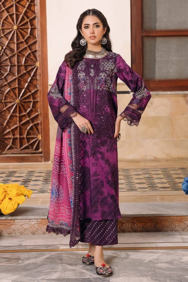 Unstitched Chunri embroidered lawn Purple color