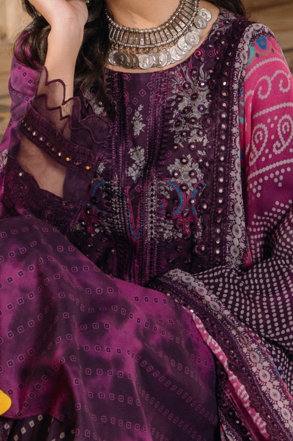 Unstitched Chunri embroidered lawn Purple color - Image 2