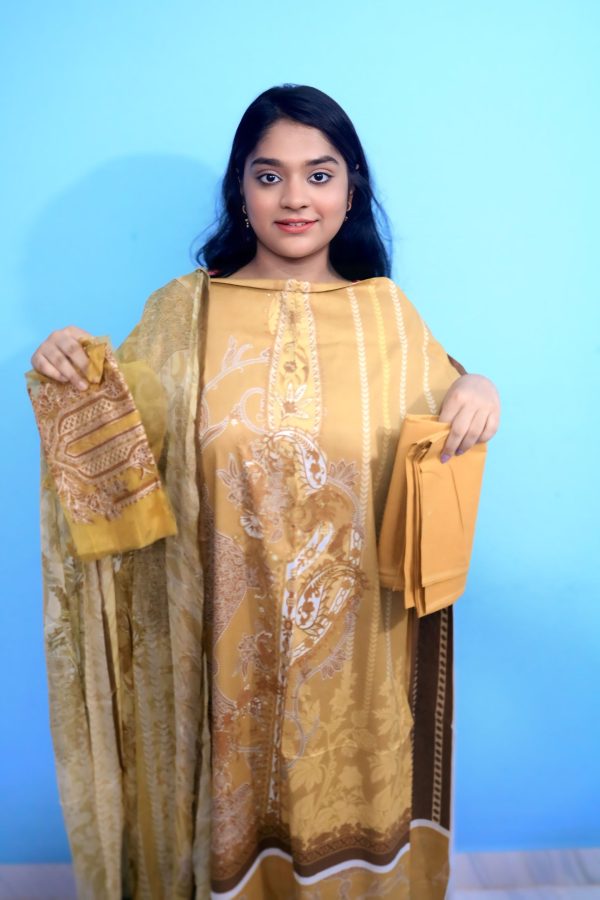 Three Piece, Gulaal Springtime Ballet Lawn - yellow - Image 4