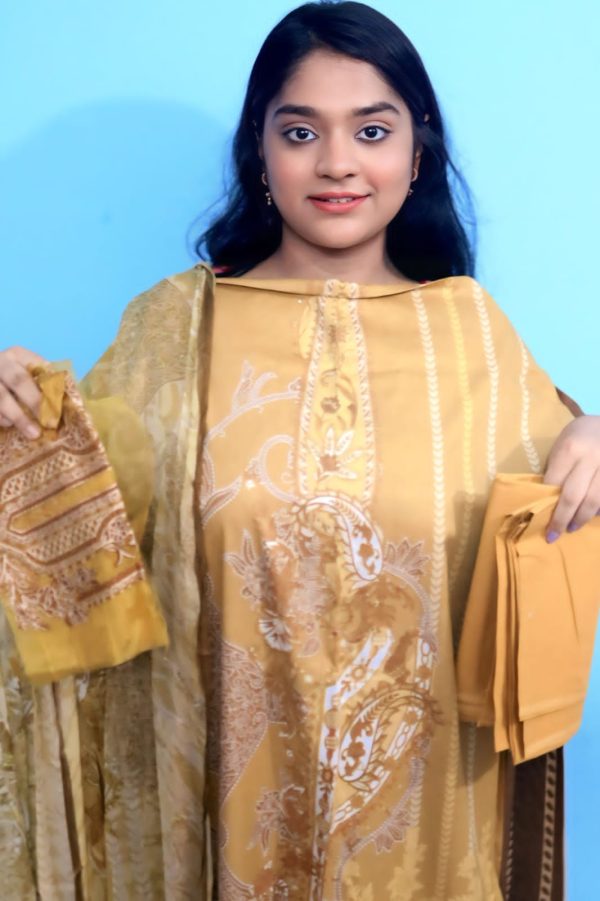Three Piece, Gulaal Springtime Ballet Lawn - yellow - Image 5