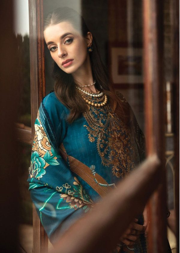 Gulaal Springtime Ballet Lawn, Unstitched three piece blue color - Image 4