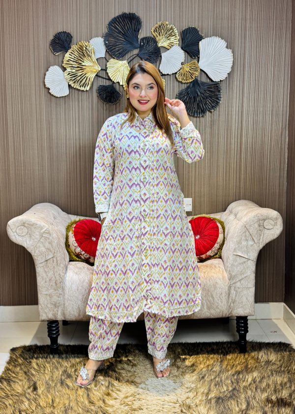 Afgani Co-Ord Set, both side pockets, White Color