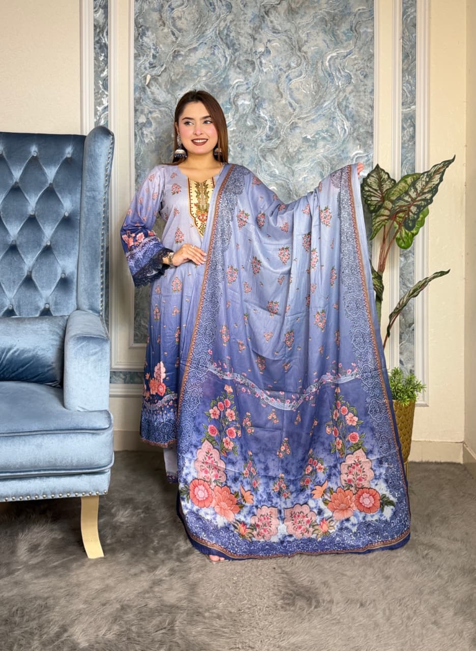 Premium Cotton Digital Print Unstitched 3-Piece Collection - Image 2