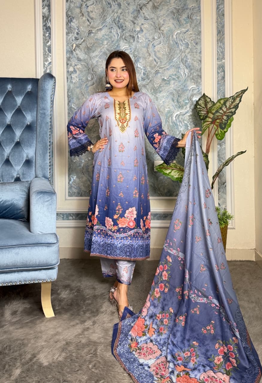 Premium Cotton Digital Print Unstitched 3-Piece Collection - Image 3