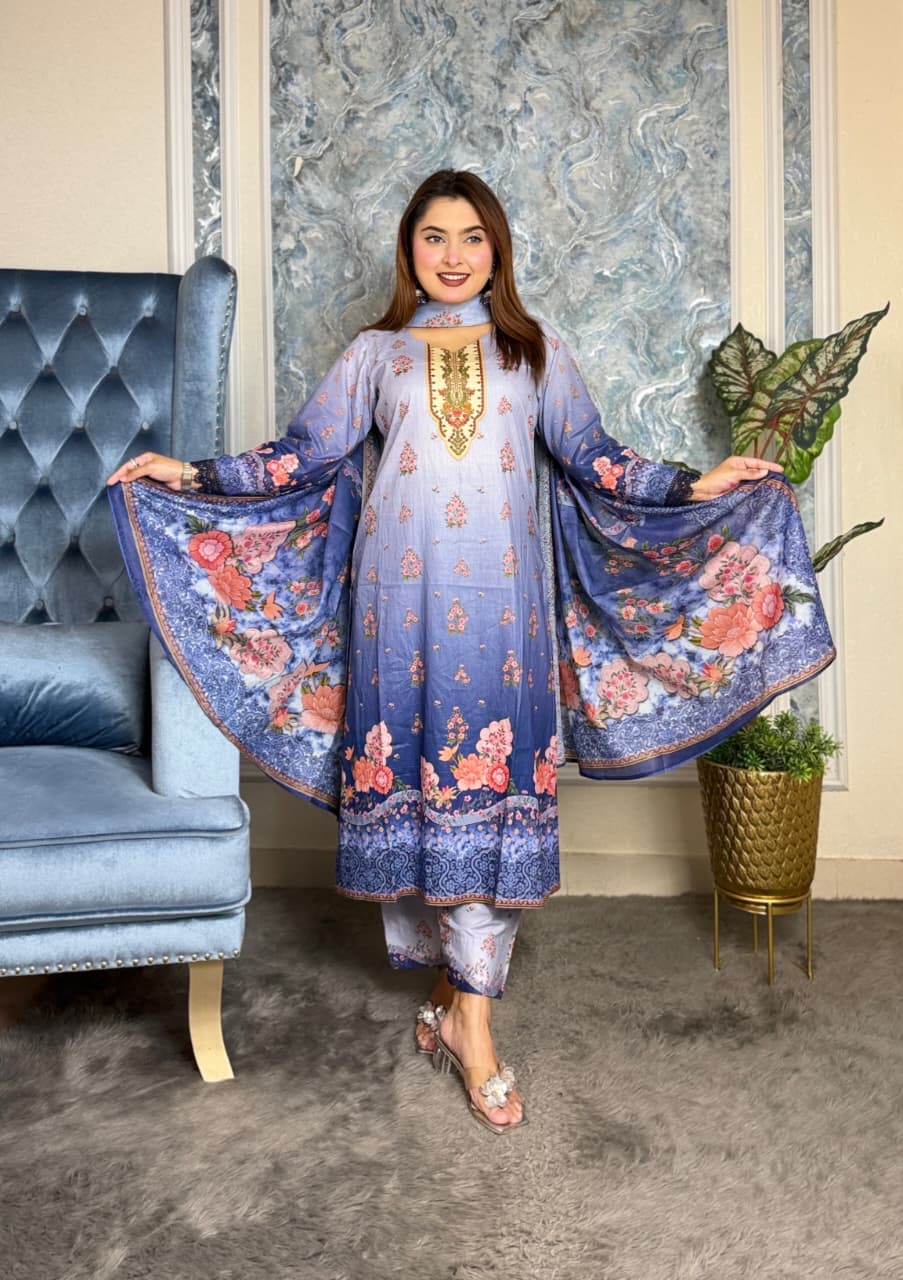 Premium Cotton Digital Print Unstitched 3-Piece Collection - Image 5