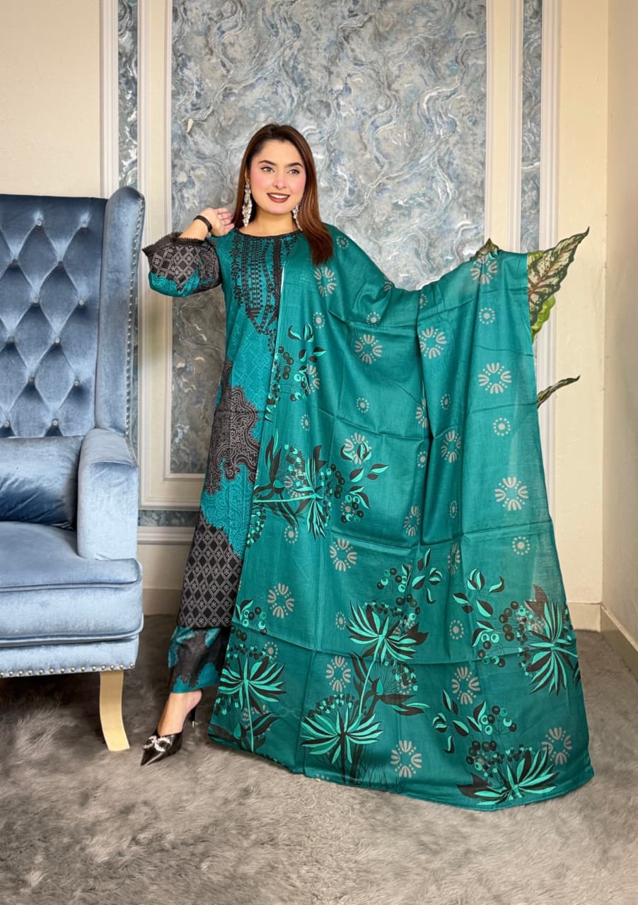 Premium Cotton Digital Print Unstitched 3-Piece Collection - Image 4