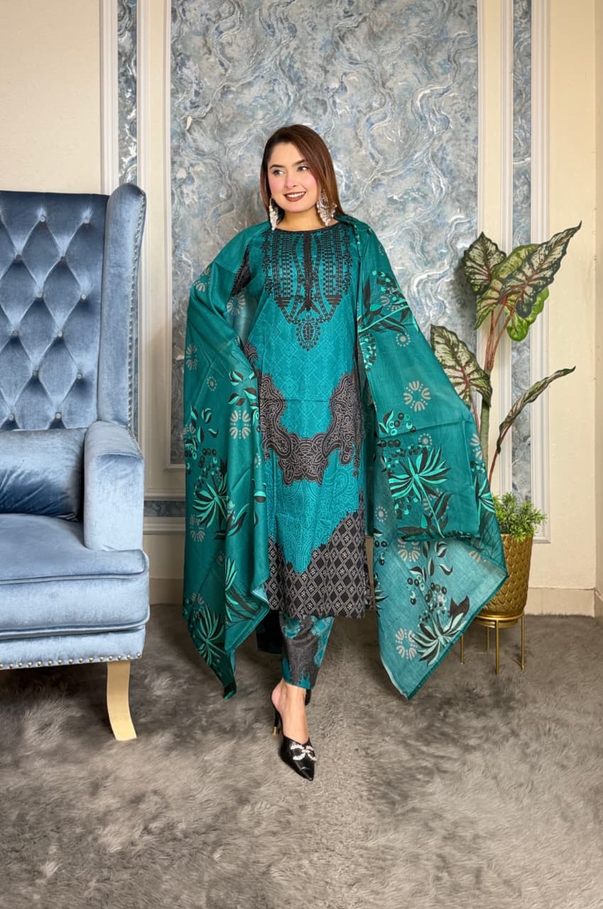 Premium Cotton Digital Print Unstitched 3-Piece Collection - Image 2