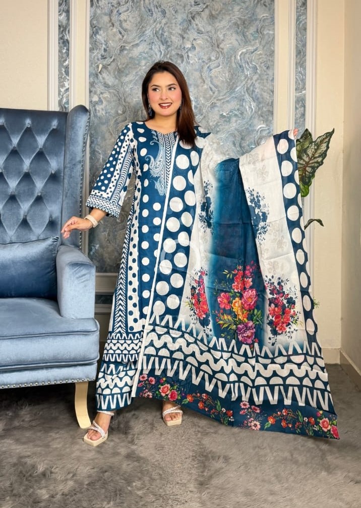 Premium Cotton Digital Print Unstitched 3-Piece Collection - Image 2