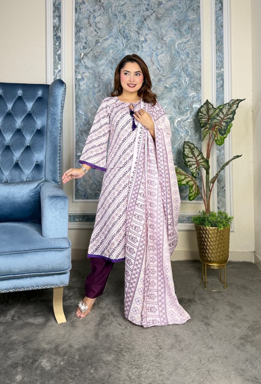 Butterfly Silk Printed Unstitched Three Piece - Image 5