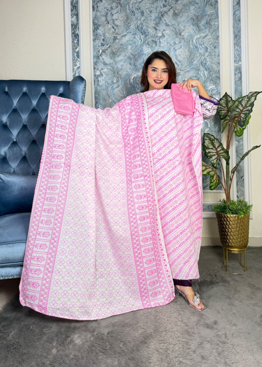 Butterfly Silk Printed Unstitched Three Piece - Image 4